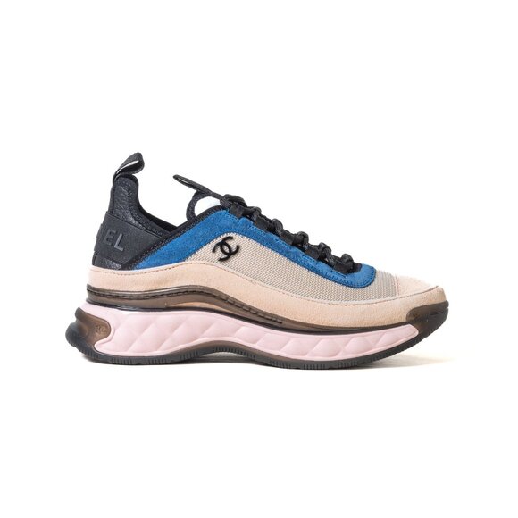 Chanel Suede Calfskin Fabric Sneakers Light Pink Beige Blue - Picture 4 of 5